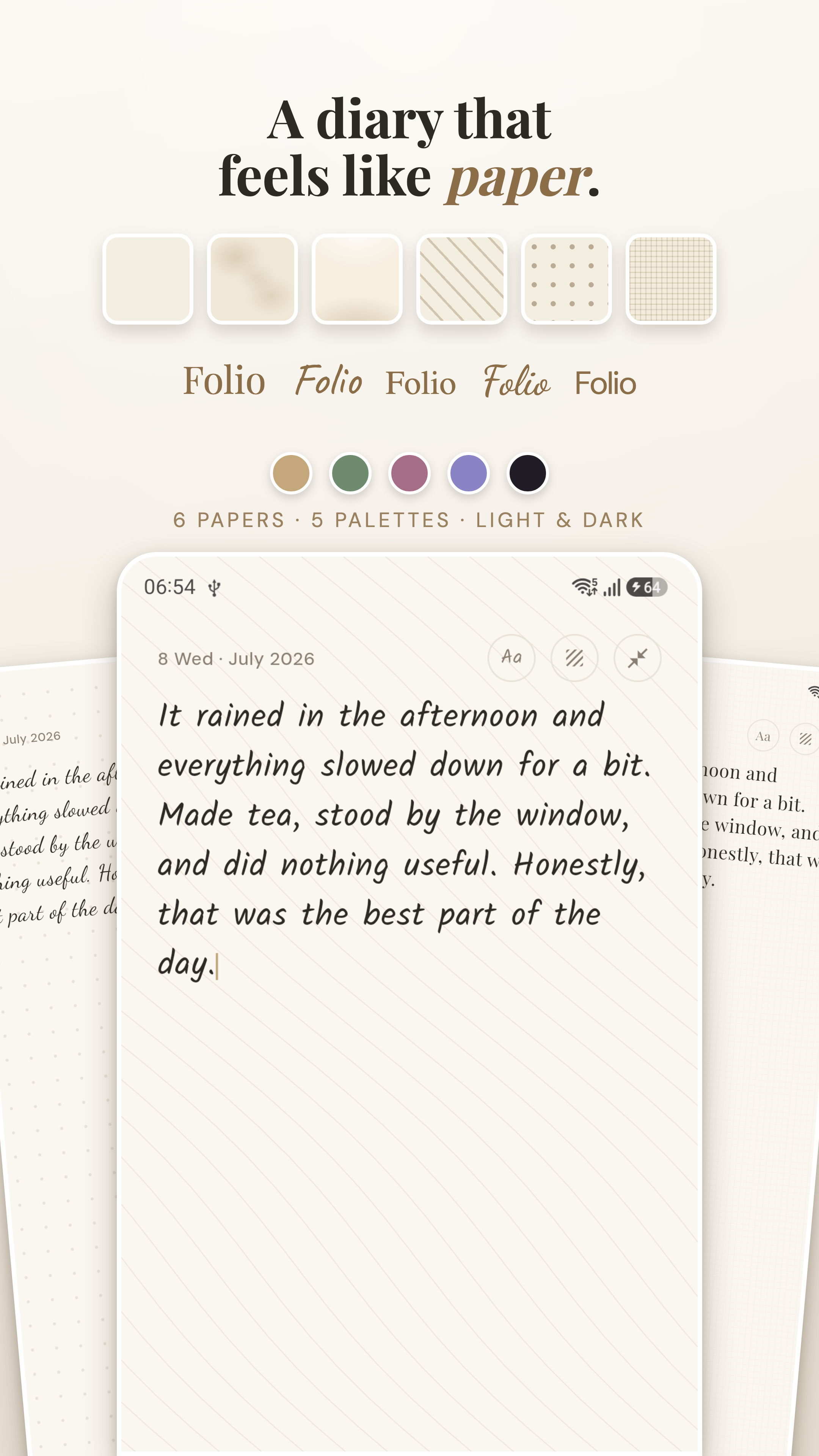 Paper textures, color palettes, and light and dark themes