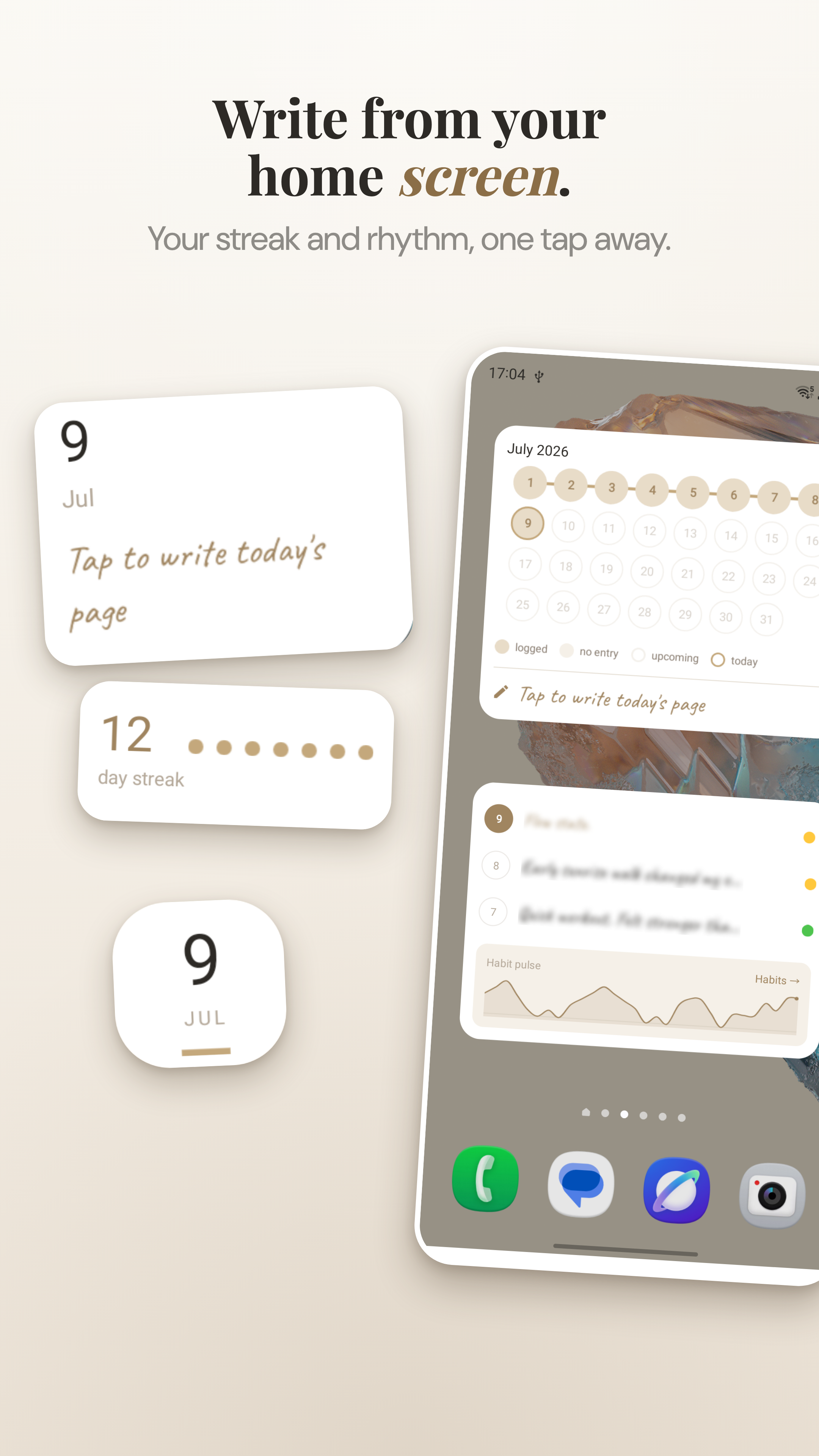 Home screen widgets for writing at a glance